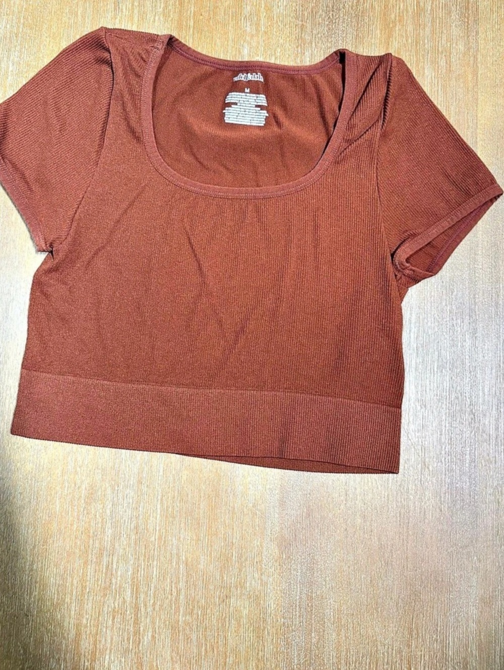 Wild Fable Seamless Short Sleeve Scoop Neck Crop Top Copper Brown